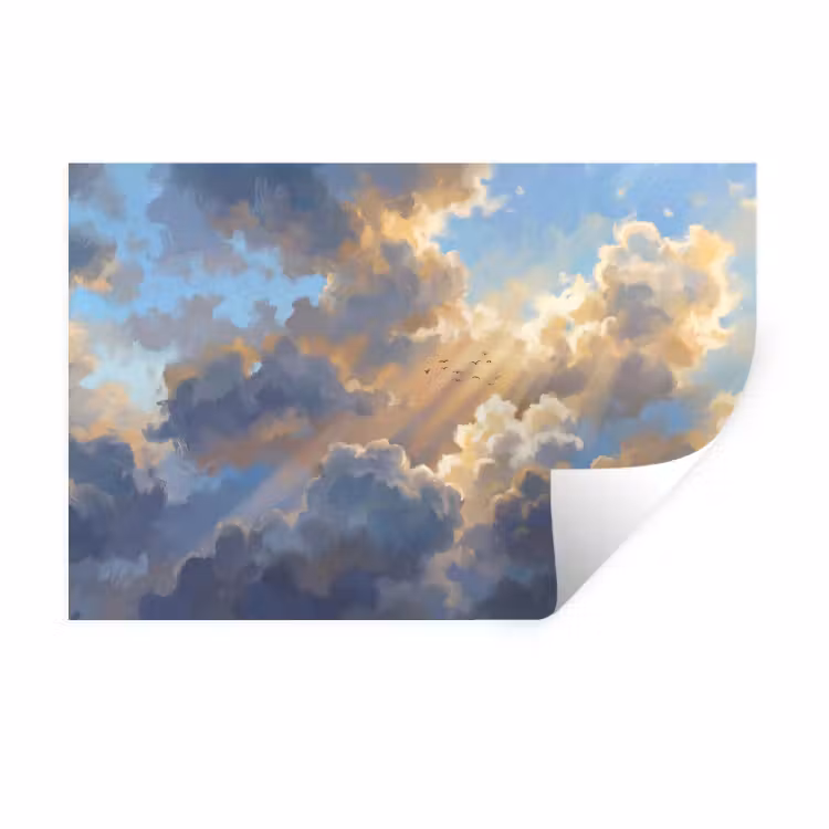 Wolken - Zonnestralen - Natuur - Abstract - Blauw Muursticker klein -3d