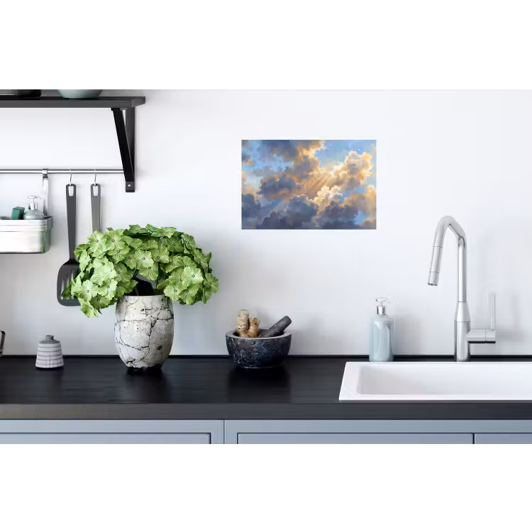 Wolken - Zonnestralen - Natuur - Abstract - Blauw Muursticker klein -keuken
