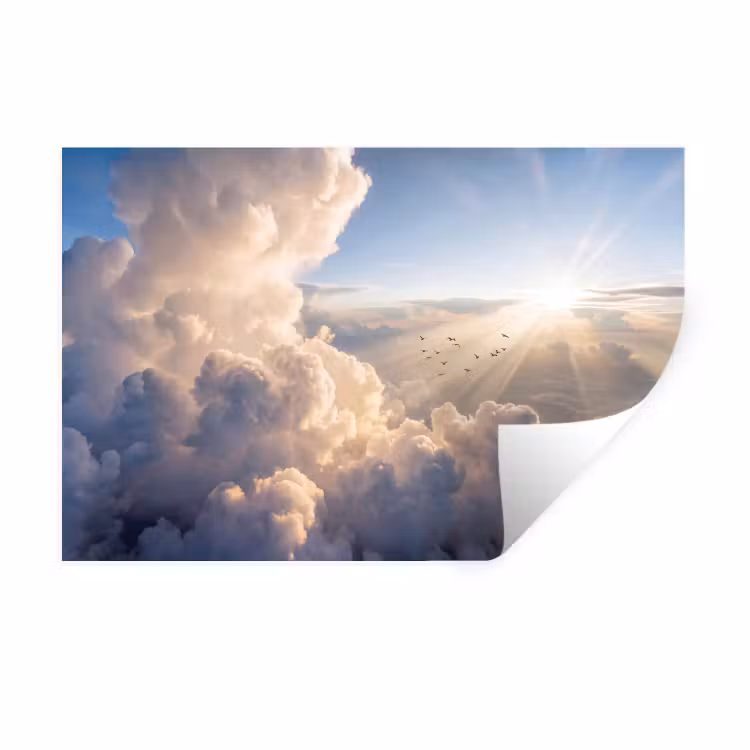 Wolken - Zonnestralen - Natuur - Wit Muursticker klein -3d