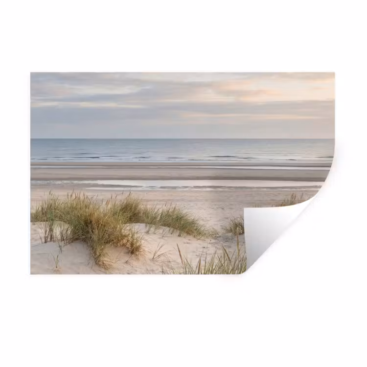 Zandstrand - Bewolkt - Duinen Muursticker klein -3d