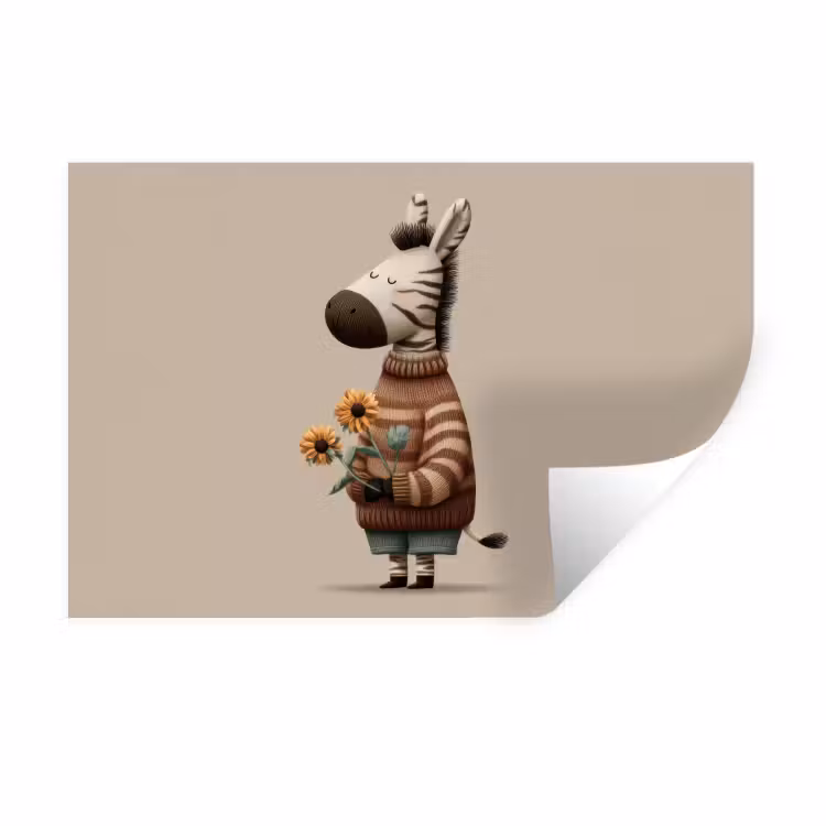 Zebra - Zonnebloemen - Warm Muursticker klein -3d