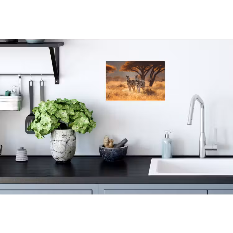 Zebra's - Savannelandschap - Gras Muursticker klein -keuken
