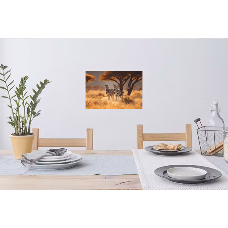 Zebra's - Savannelandschap - Gras Muursticker klein -eettafel