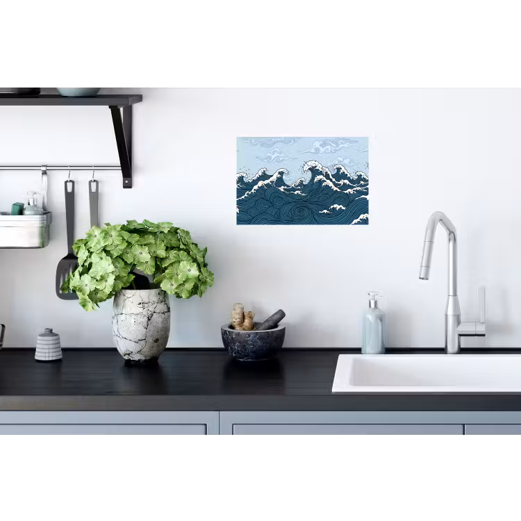 Zee - Golven - Japans - Natuur - Blauw Muursticker klein -keuken