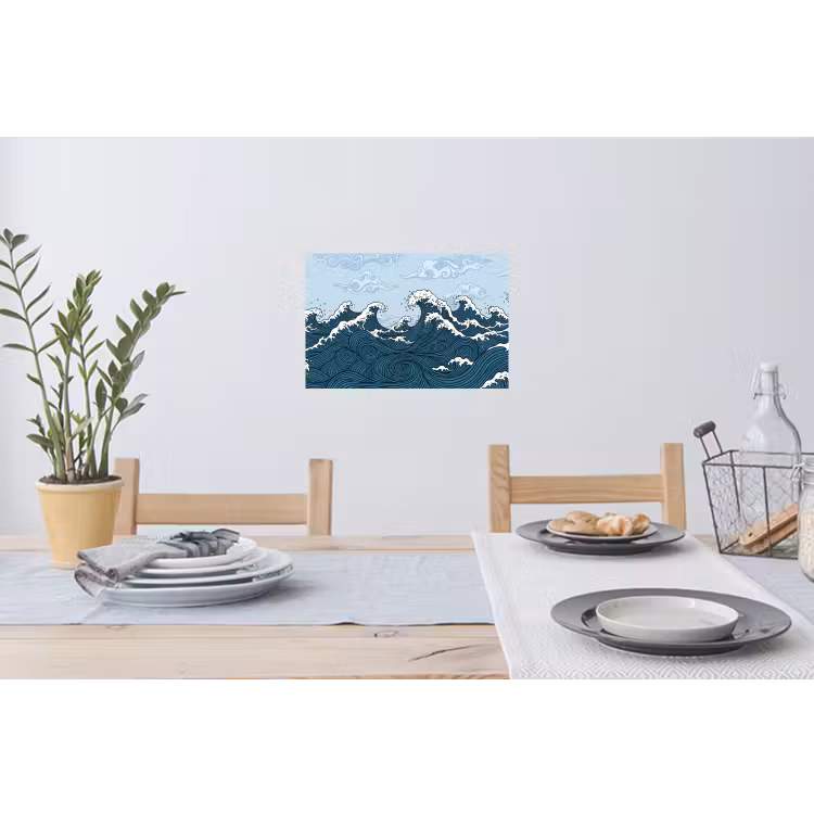 Zee - Golven - Japans - Natuur - Blauw Muursticker klein -eettafel