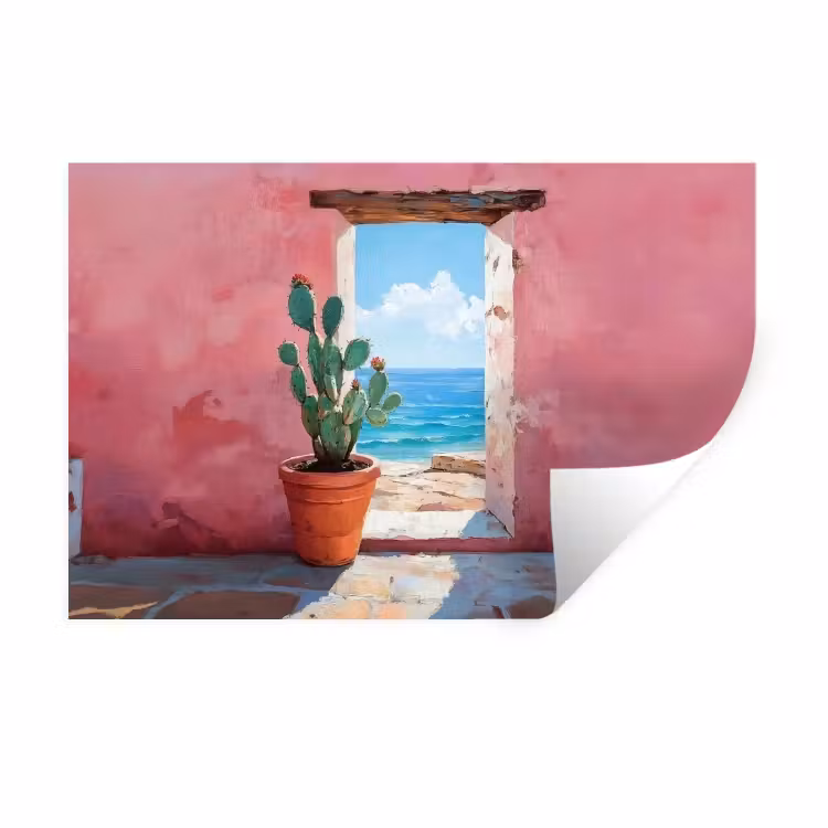 Zee - Roze - Cactus Muursticker klein -3d