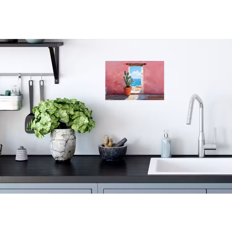 Zee - Roze - Cactus Muursticker klein -keuken