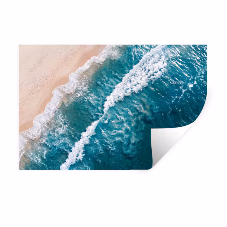 Zee - Strand - Golven - Natuur - Blauw Muursticker klein -3d