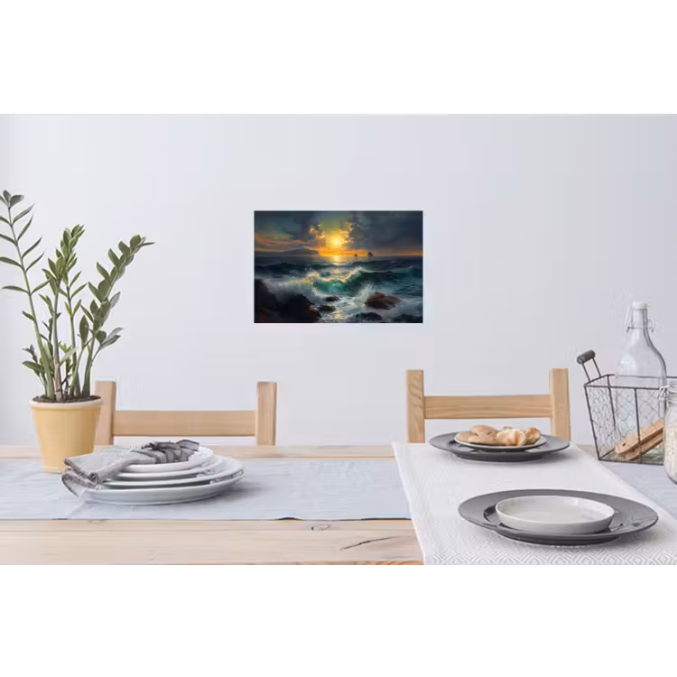 Zee - Zon - Golven - Rotsen Muursticker klein -eettafel