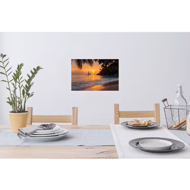Zee - Zonsondergang - Boot - Natuur - Oranje Muursticker klein -eettafel