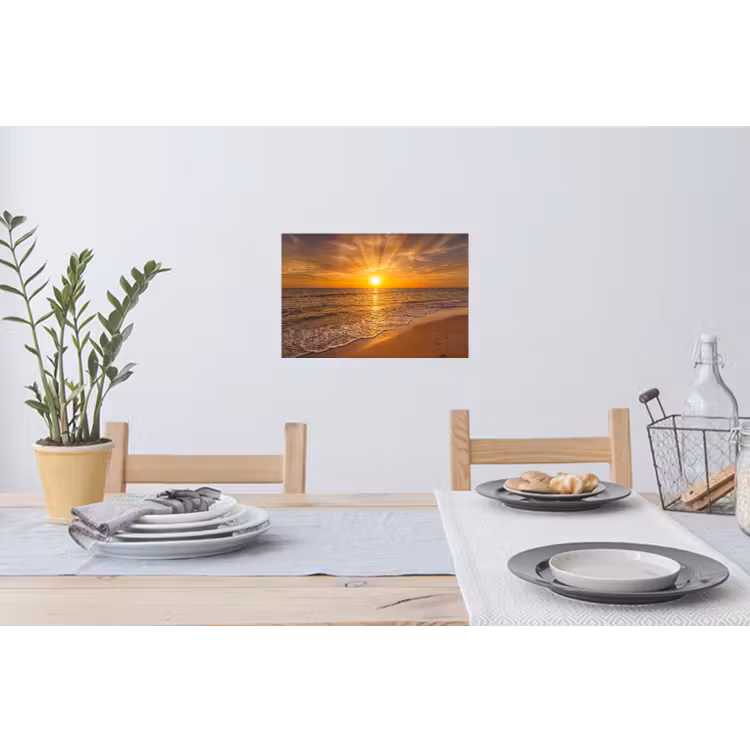 Zee - Zonsondergang - Golven - Kust - Oranje Muursticker klein -eettafel