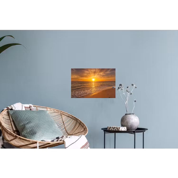 Zee - Zonsondergang - Golven - Kust - Oranje Muursticker klein -plant