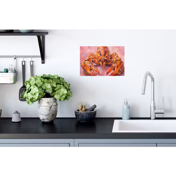 Zeeleven - Kreeft - Spatters - Abstract - Roze Muursticker klein -keuken