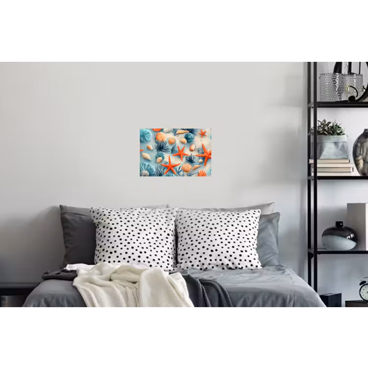 Zeesterren - Schelpen - Illustratie - Zand Muursticker klein -slaapkamer