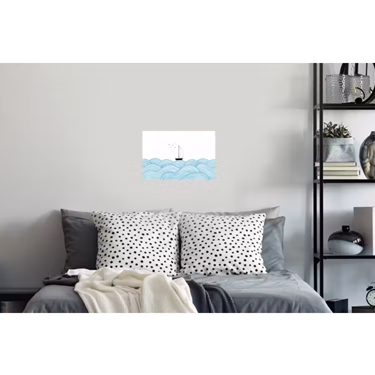 Zeilboot - Golven - Zee - Illustratie - Blauw Muursticker klein -slaapkamer