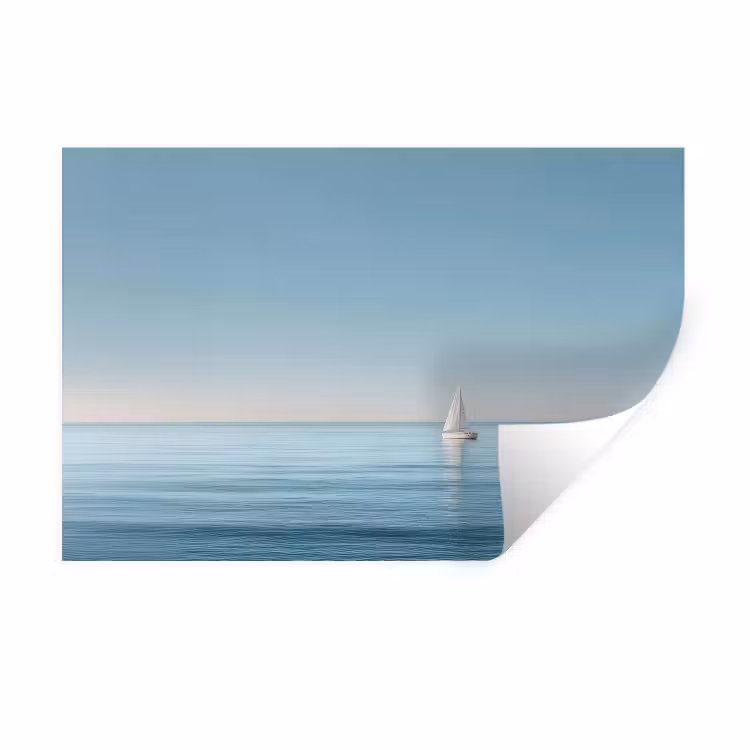 Zeilbootje - Kalme zee - Helderblauwe hemel Muursticker klein -3d