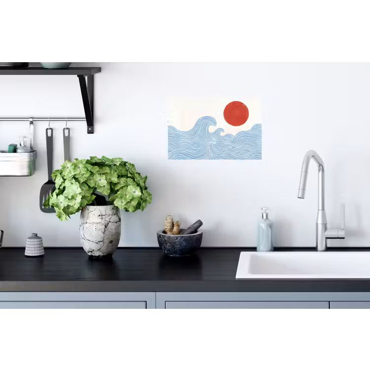 Zon - Golven - Oceaan - Abstract - Rood Muursticker klein -keuken