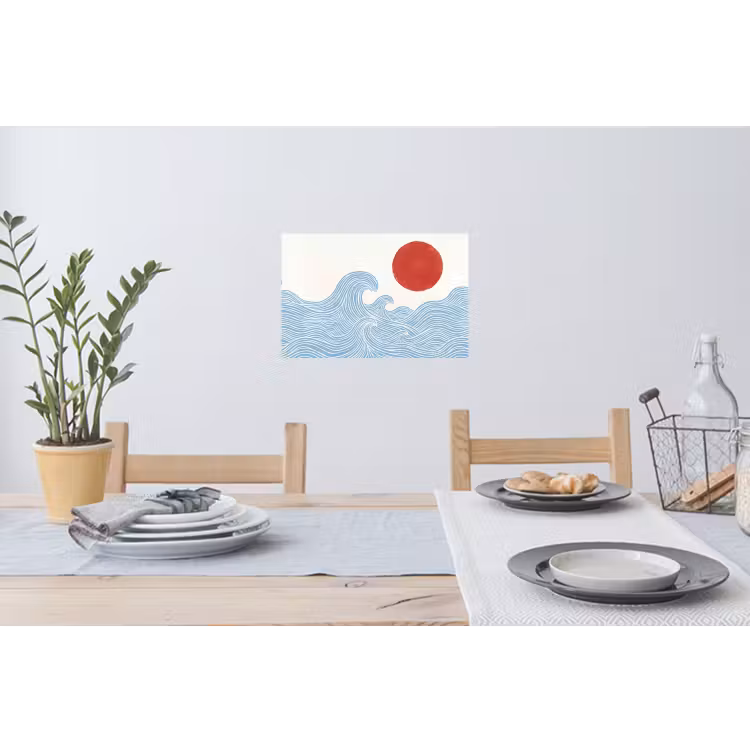 Zon - Golven - Oceaan - Abstract - Rood Muursticker klein -eettafel