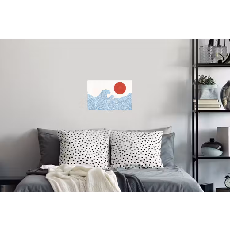 Zon - Golven - Oceaan - Abstract - Rood Muursticker klein -slaapkamer