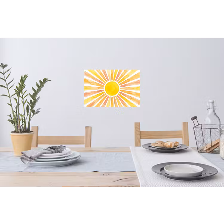 Zon - Stralen - Aquarel - Geel - Abstract Muursticker klein -eettafel