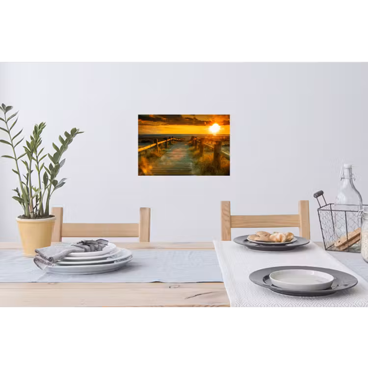 Zon - Strand - Duin - Horizon - Gras - Pad - Oranje Muursticker klein -eettafel