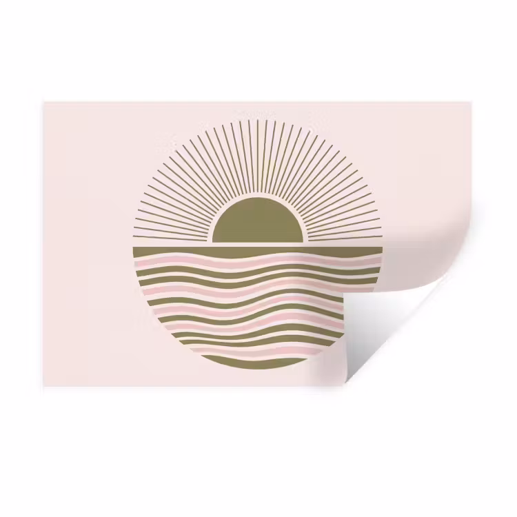Zon - Zee - Abstract - Modern - Roze Muursticker klein -3d