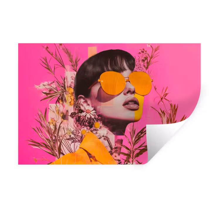 Zonnebril - Oranje - Vrouw - Planten Muursticker klein -3d