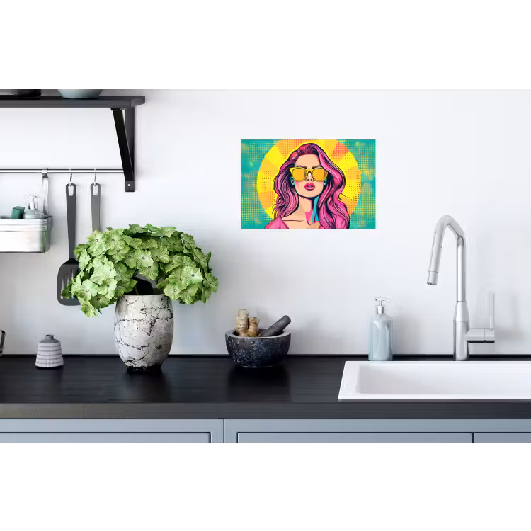 Zonnebril - Vrouw - Zonnig - Geel Muursticker klein -keuken