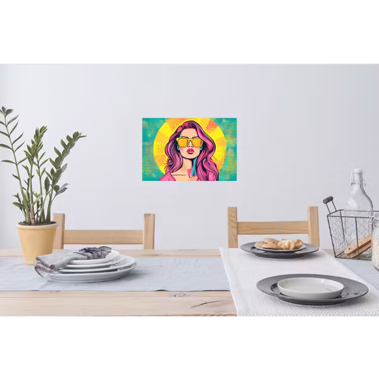 Zonnebril - Vrouw - Zonnig - Geel Muursticker klein -eettafel