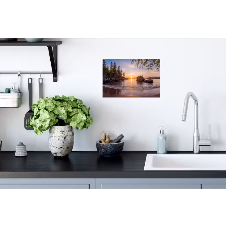 Zonsondergang - Kust - Water - Natuur - Oranje Muursticker klein -keuken