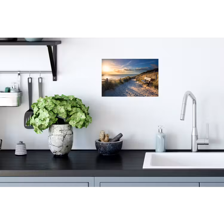 Zonsondergang - Strand - Duin - Gras - Bank Muursticker klein -keuken