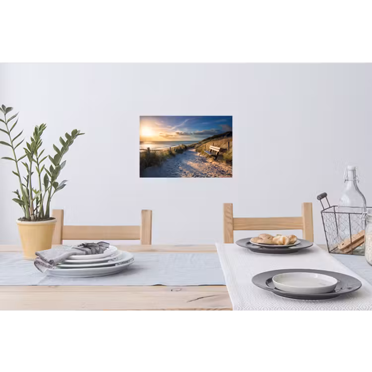 Zonsondergang - Strand - Duin - Gras - Bank Muursticker klein -eettafel