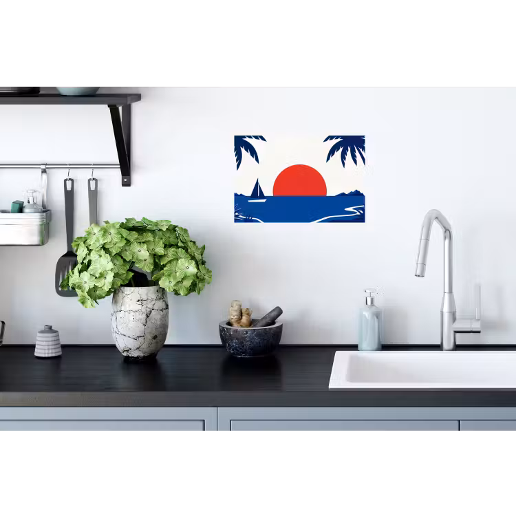 Zonsondergang - Zee - Palmboom - Tropisch - Modern Muursticker klein -keuken