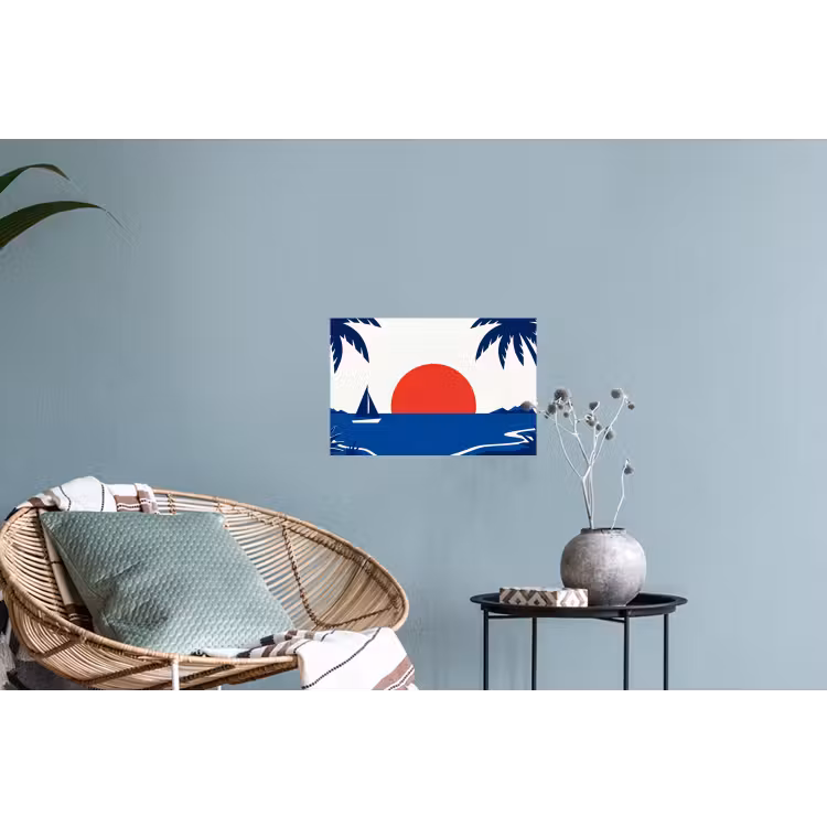 Zonsondergang - Zee - Palmboom - Tropisch - Modern Muursticker klein -plant