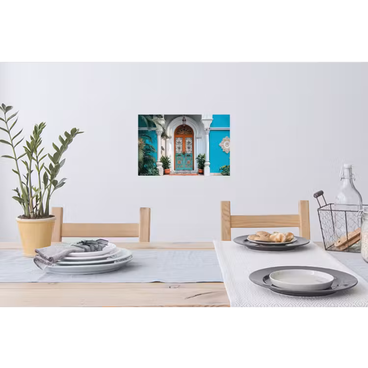 Zuilen - Sierlijke - Deur - Blauw Muursticker klein -eettafel