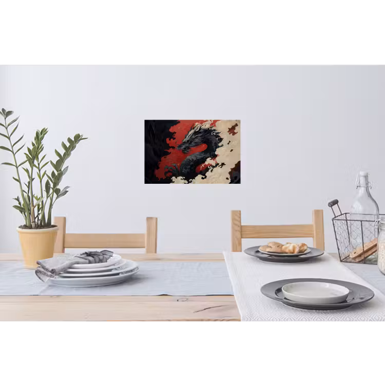 Zwarte draak - Rookwolken - Rood Muursticker klein -eettafel