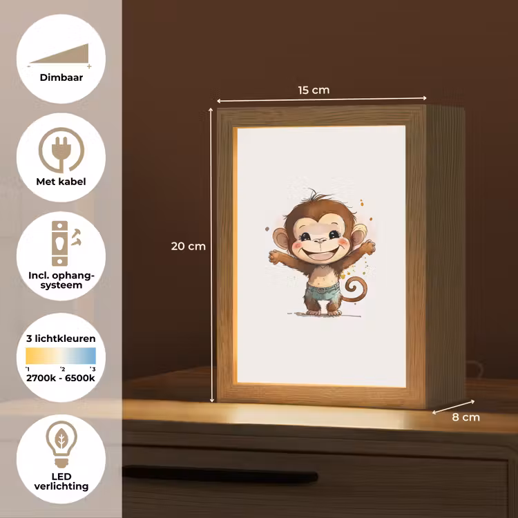 Aap - Bruin - Waterverf - Dieren - Meiden - Jongens Light Box met kabel klein -USP_NL