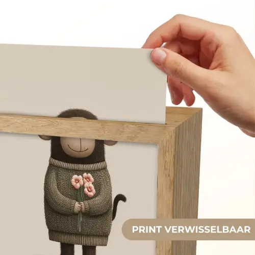 Aap - Roze bloemen - Speels Light Box met kabel (Kinderlampje) klein -USP_websiteprintNL