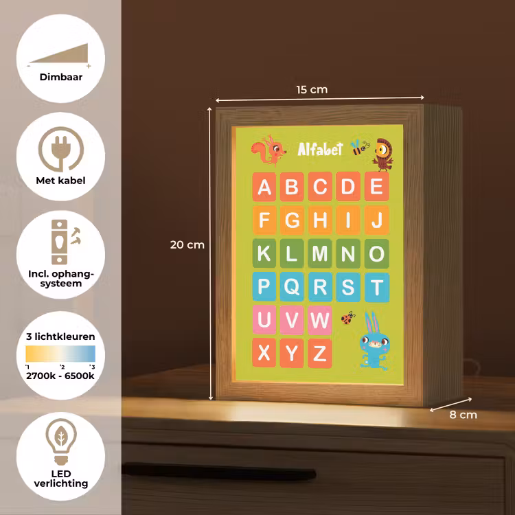 Alfabet - Educatief - Letters leren voor kinderen - Groen - Dieren Light Box met kabel klein -USP_NL