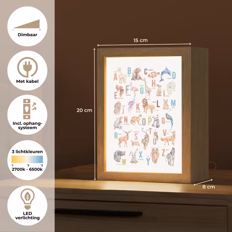 Alfabet - Educatief - Letters leren voor kinderen - Wilde dieren - Kleurrijk Light Box met kabel klein -USP_NL