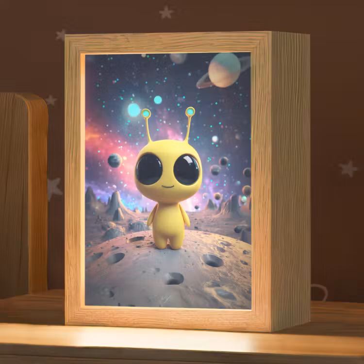Alien - Ruimte - Geel - Planeten Light Box met kabel klein -zzz_3d_website