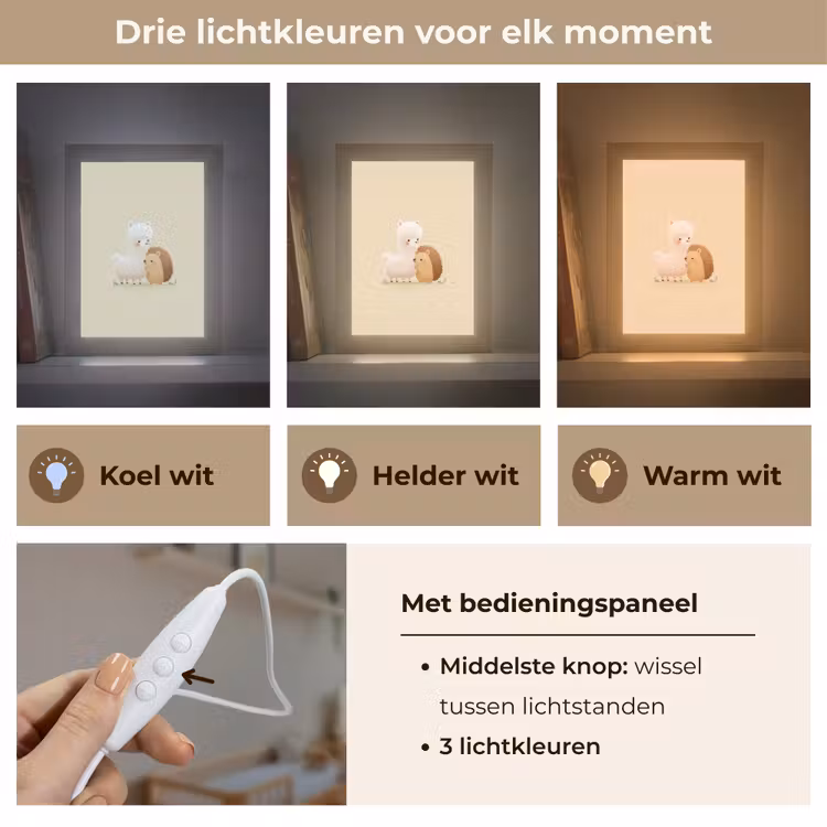 Alpaca - Egel - Bruin - Knuffelen Light Box met kabel klein -USP_lichtkleurNL