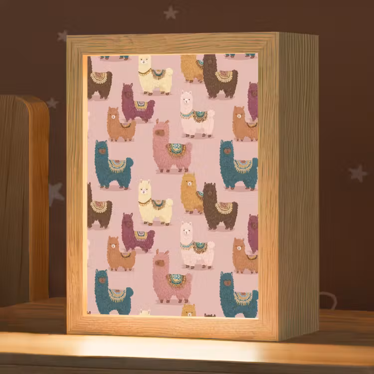 Alpaca's - Patroon - Kleurrijk Light Box met kabel (Kinderlampje) klein 904 -zzz_3d_website