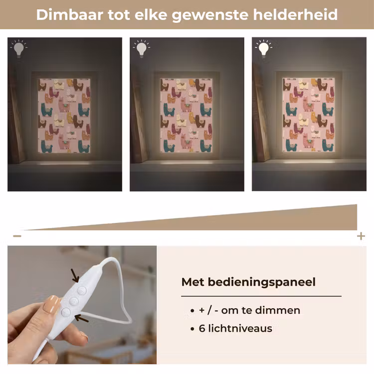 Alpaca's - Patroon - Kleurrijk Light Box met kabel (Kinderlampje) klein 904 -USP_dimbaarNL