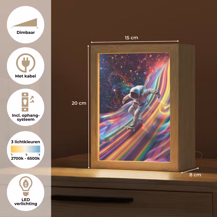 Astronaut - Ruimte - Skateboard - Kleurrijk Light Box met kabel klein -USP_NL