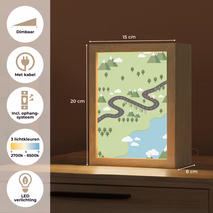Auto - Bergweg - Natuur - Illustratie Light Box met kabel (Kinderlampje) klein -USP_NL