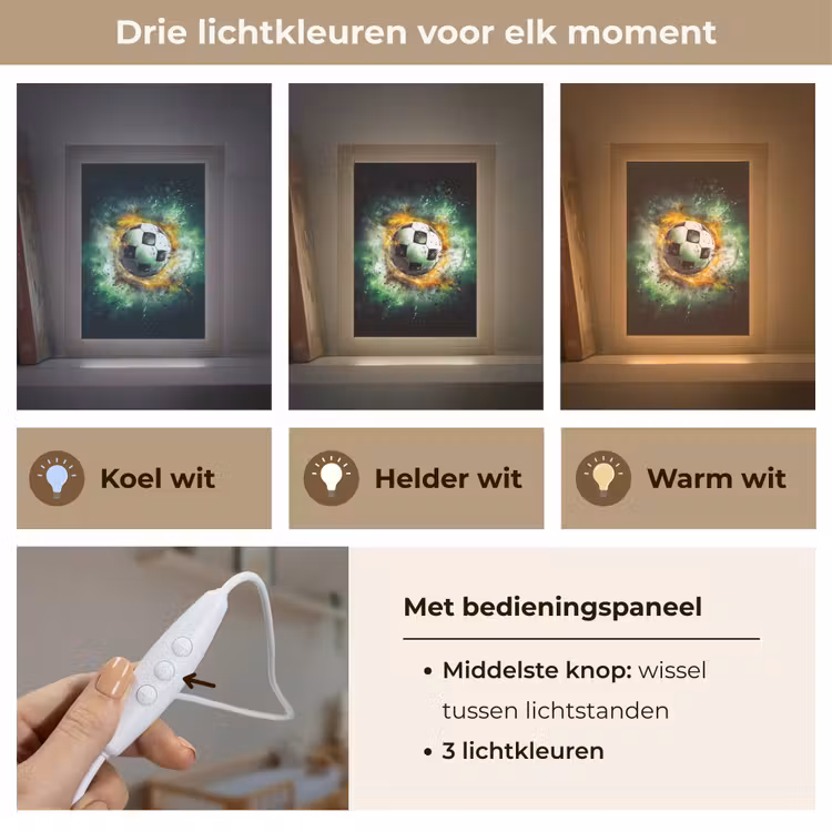 Bal - Voetbal - Groen - Oranje - Rook Light Box met kabel klein -USP_lichtkleurNL
