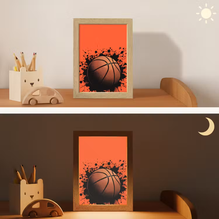 Basketbal - Verf - Sport - Oranje Light Box met kabel (Kinderlampje) klein -sfeer3_kind