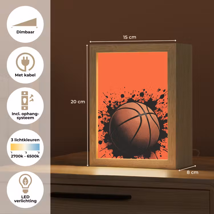 Basketbal - Verf - Sport - Oranje Light Box met kabel (Kinderlampje) klein -USP_NL