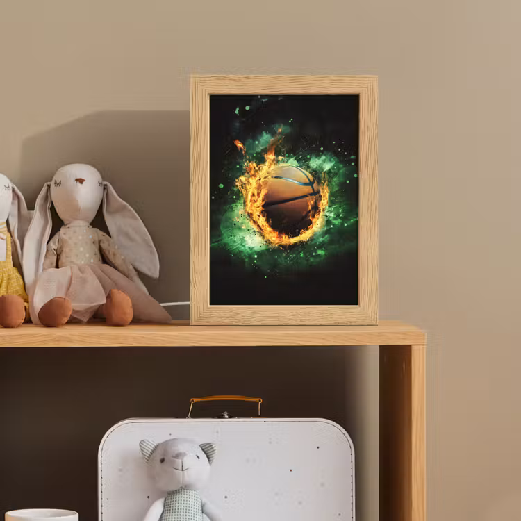 Basketbal - Vuur - Vlammen - Groen Light Box met kabel klein -sfeer2_kind